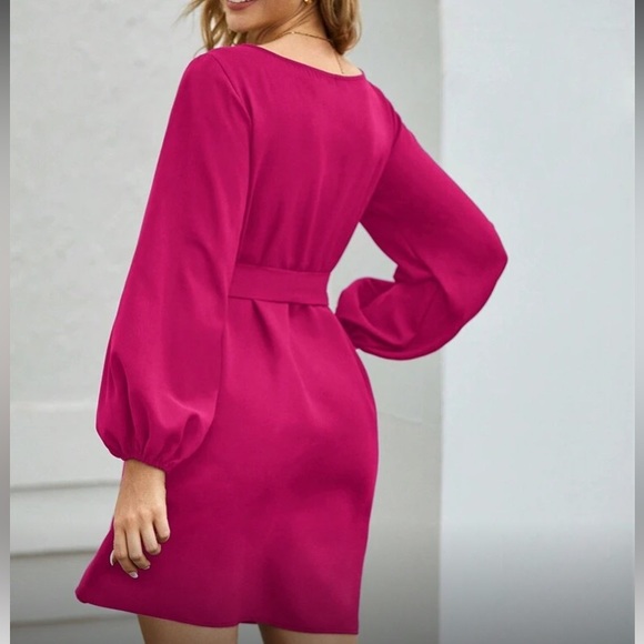 Rust pink lantern long sleeve mini dress Minimalist Work - Picture 2 of 16